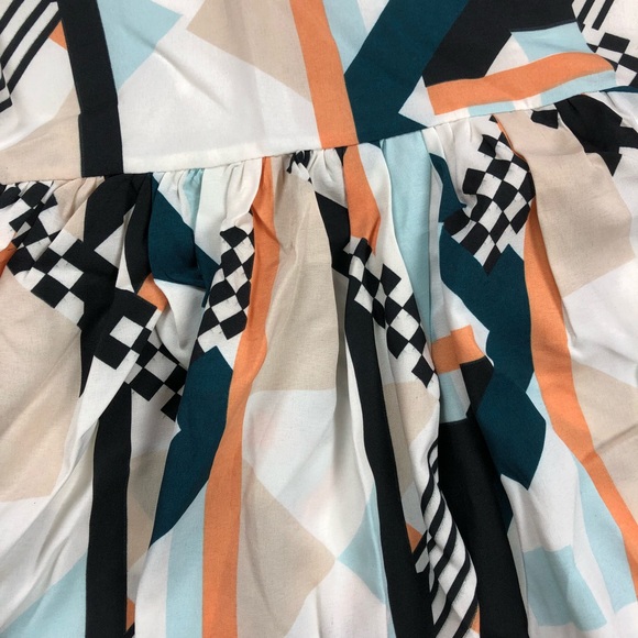 CREE GREEN MUSTARD MULTI GEO RUFFLE SLEEVELESS DRESS - Picture 6 of 9